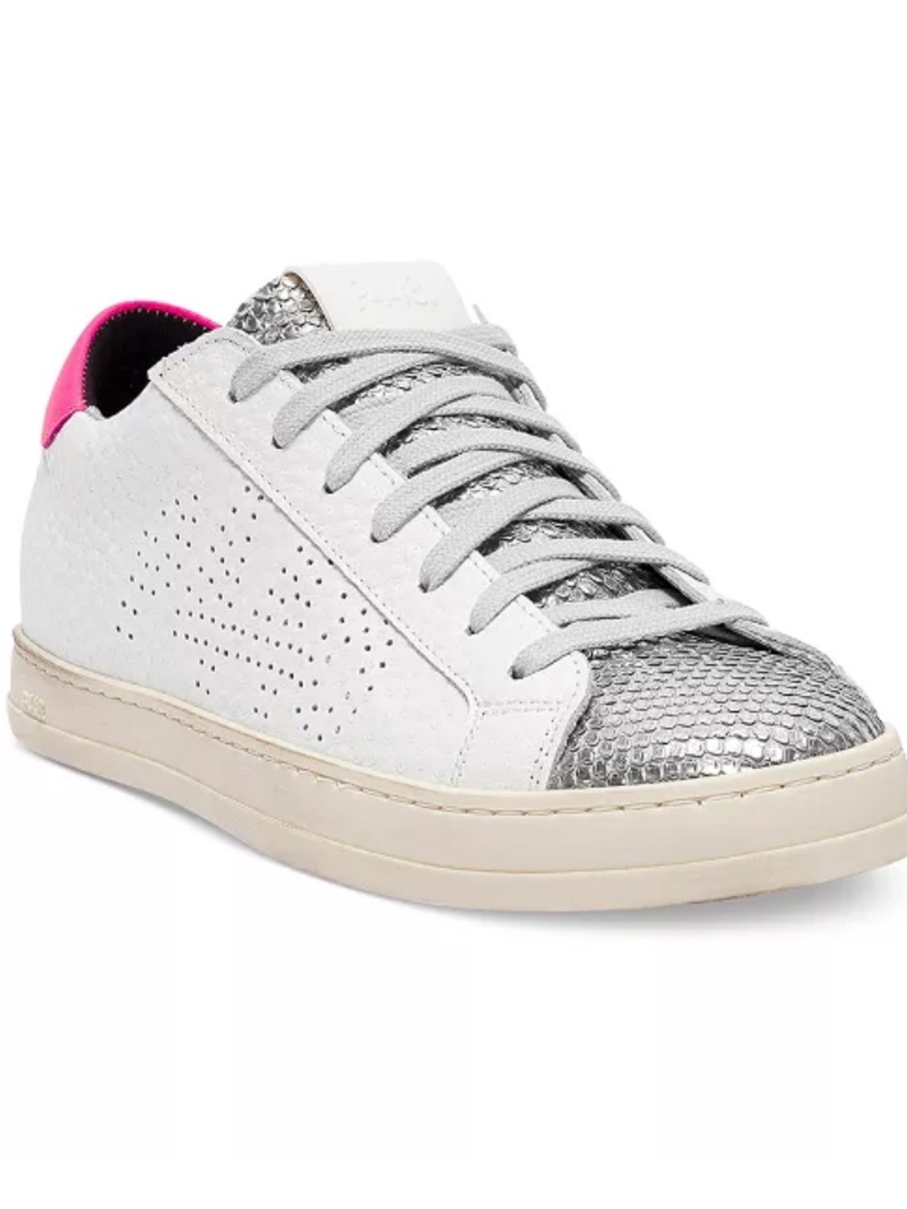 P448 John Peakery White Leather Sneakers Silver Metallic Pink Shoes 39 US 8.5, 9